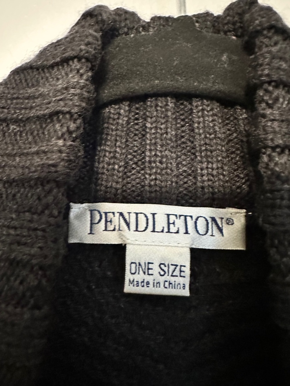 Pendleton 100% Merino Wool Fringe Rib Knit Poncho One Size Black - Picture 2 of 5
